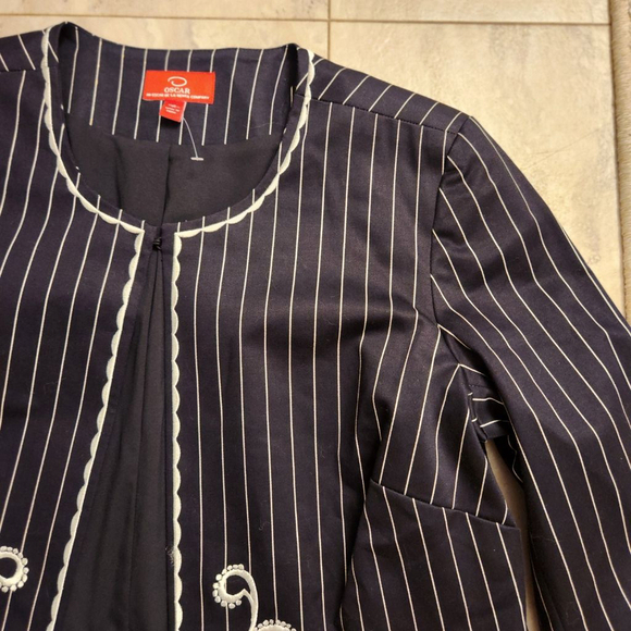 Oscar de la Renta Navy Blue Pinstripe Embroidered Floral Pantsuit Sz: 10 cotton - Picture 14 of 14